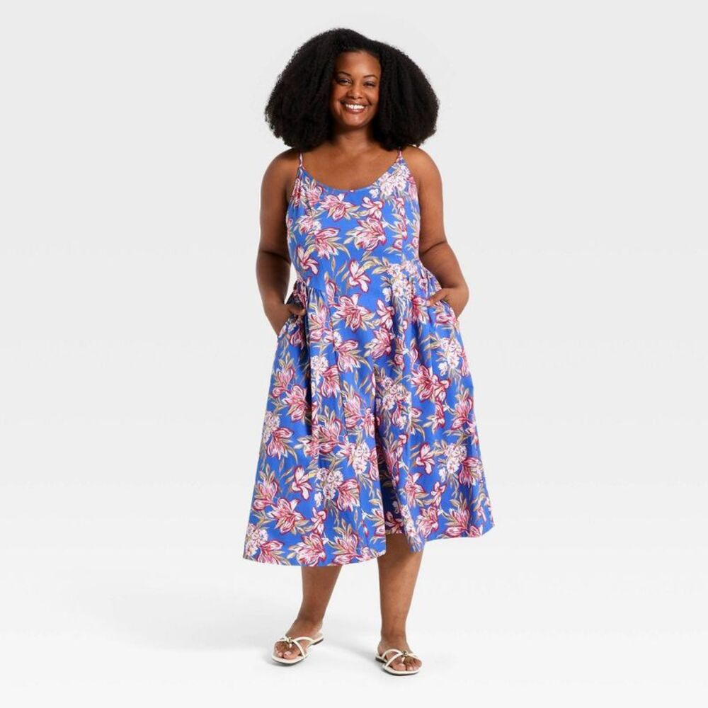 Women's Corset Sundress - A New Day Blue Floral 3X